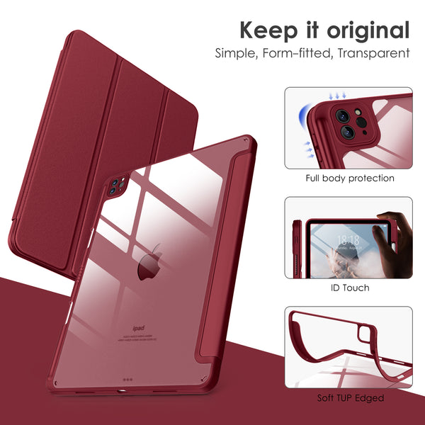 DTTOCASE iPad Pro 12.9 Case 6th / 5th / 4th / 3rd Generation 2022/2021 / 2020/2018,12.9 inch Clear Back Cover[Built-in Pencil Holder,Auto Sleep/Wake,Camera Protection] for iPad Pro-Blue Purple