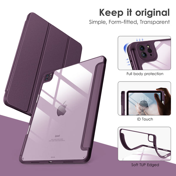 DTTOCASE iPad Pro 12.9 Case 6th / 5th / 4th / 3rd Generation 2022/2021 / 2020/2018,12.9 inch Clear Back Cover[Built-in Pencil Holder,Auto Sleep/Wake,Camera Protection] for iPad Pro-Blue Purple