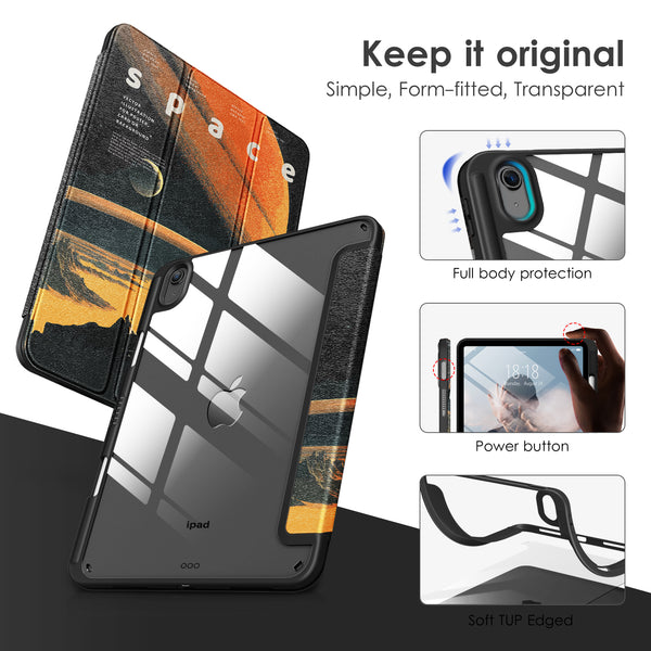 DTTOCASE iPad 10th Generation Case 2022, iPad 10.9 Inch Case with Clear Transparent Back and TPU Shockproof Frame Cover [Built-in Pencil Holder, Support Auto Sleep/Wake] -Black