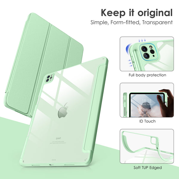 DTTOCASE iPad Pro 12.9 Case 6th / 5th / 4th / 3rd Generation 2022/2021 / 2020/2018,12.9 inch Clear Back Cover[Built-in Pencil Holder,Auto Sleep/Wake,Camera Protection] for iPad Pro-Blue Purple