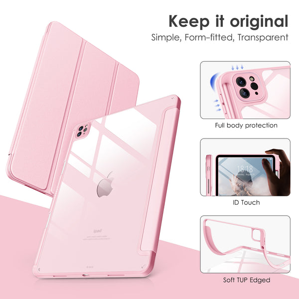 DTTOCASE iPad Pro 12.9 Case 6th / 5th / 4th / 3rd Generation 2022/2021 / 2020/2018,12.9 inch Clear Back Cover[Built-in Pencil Holder,Auto Sleep/Wake,Camera Protection] for iPad Pro-Blue Purple