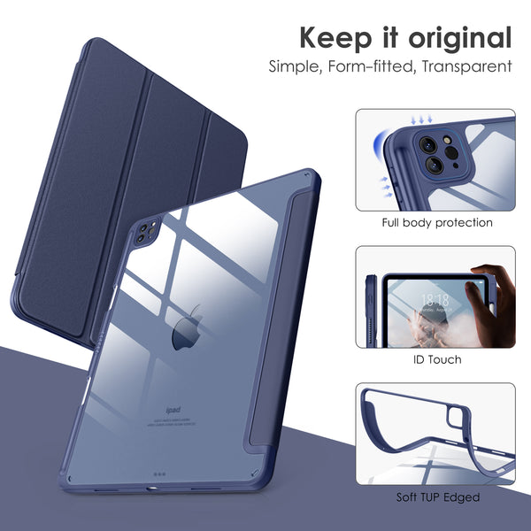 DTTOCASE iPad Pro 12.9 Case 6th / 5th / 4th / 3rd Generation 2022/2021 / 2020/2018,12.9 inch Clear Back Cover[Built-in Pencil Holder,Auto Sleep/Wake,Camera Protection] for iPad Pro-Blue Purple