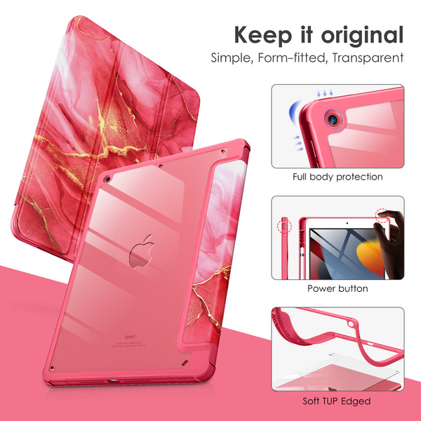 DTTOCASE Case for iPad 9th / 8th / 7th Generation 10.2 inch (2021/2020/2019 Released), Clear Back, TPU Shockproof Frame Cover[Built-in Pencil Holder,Support Auto Sleep/Wake] for ipad 10.2 - Black