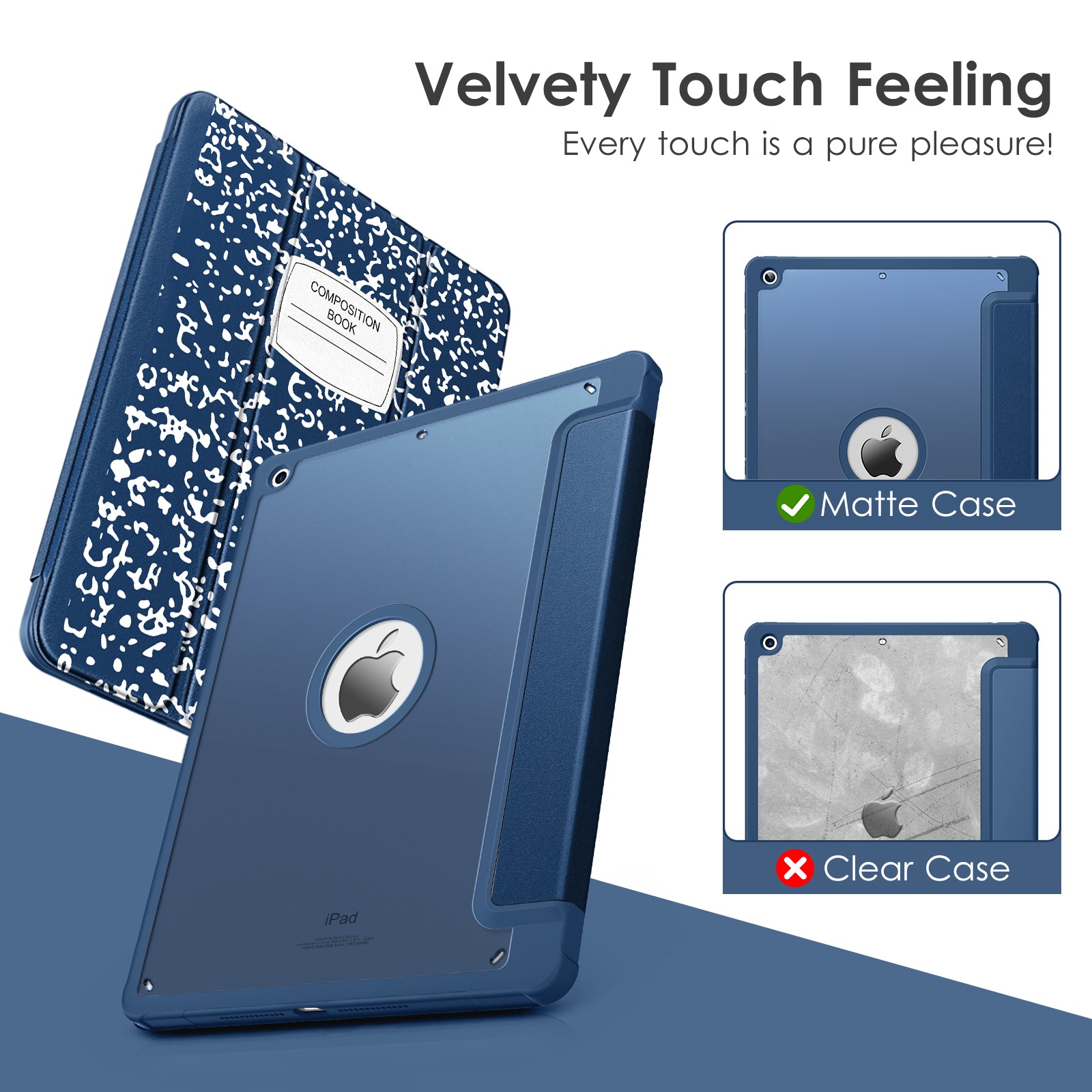 VIKESI Smooth Matte Case for iPad 9th / 8th / 7th Generation 10.2 inch (2021/2020/2019 Released), TPU Shockproof Frame, Built-in Pencil Holder,Support Auto Sleep/Wake - Light Blue