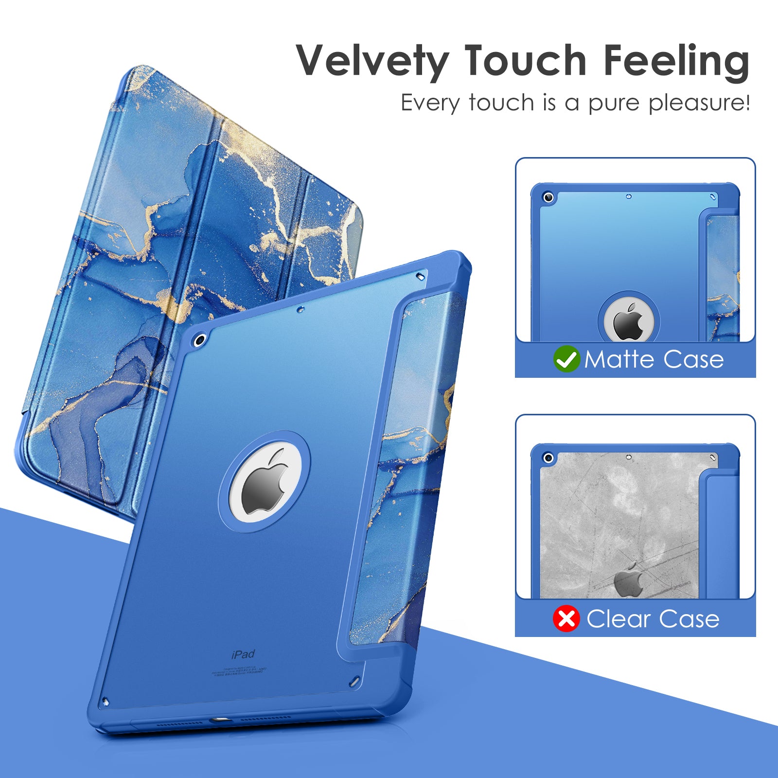 VIKESI Smooth Matte Case for iPad 9th / 8th / 7th Generation 10.2 inch (2021/2020/2019 Released), TPU Shockproof Frame, Built-in Pencil Holder,Support Auto Sleep/Wake - Light Blue