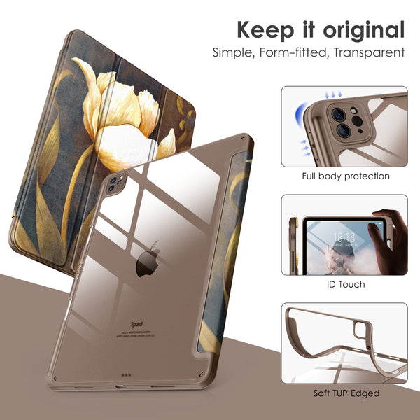 DTTOCASE iPad Pro 12.9 Case 6th / 5th / 4th / 3rd Generation 2022/2021 / 2020/2018,12.9 inch Clear Back Cover[Built-in Pencil Holder,Auto Sleep/Wake,Camera Protection] for iPad Pro-Blue Purple