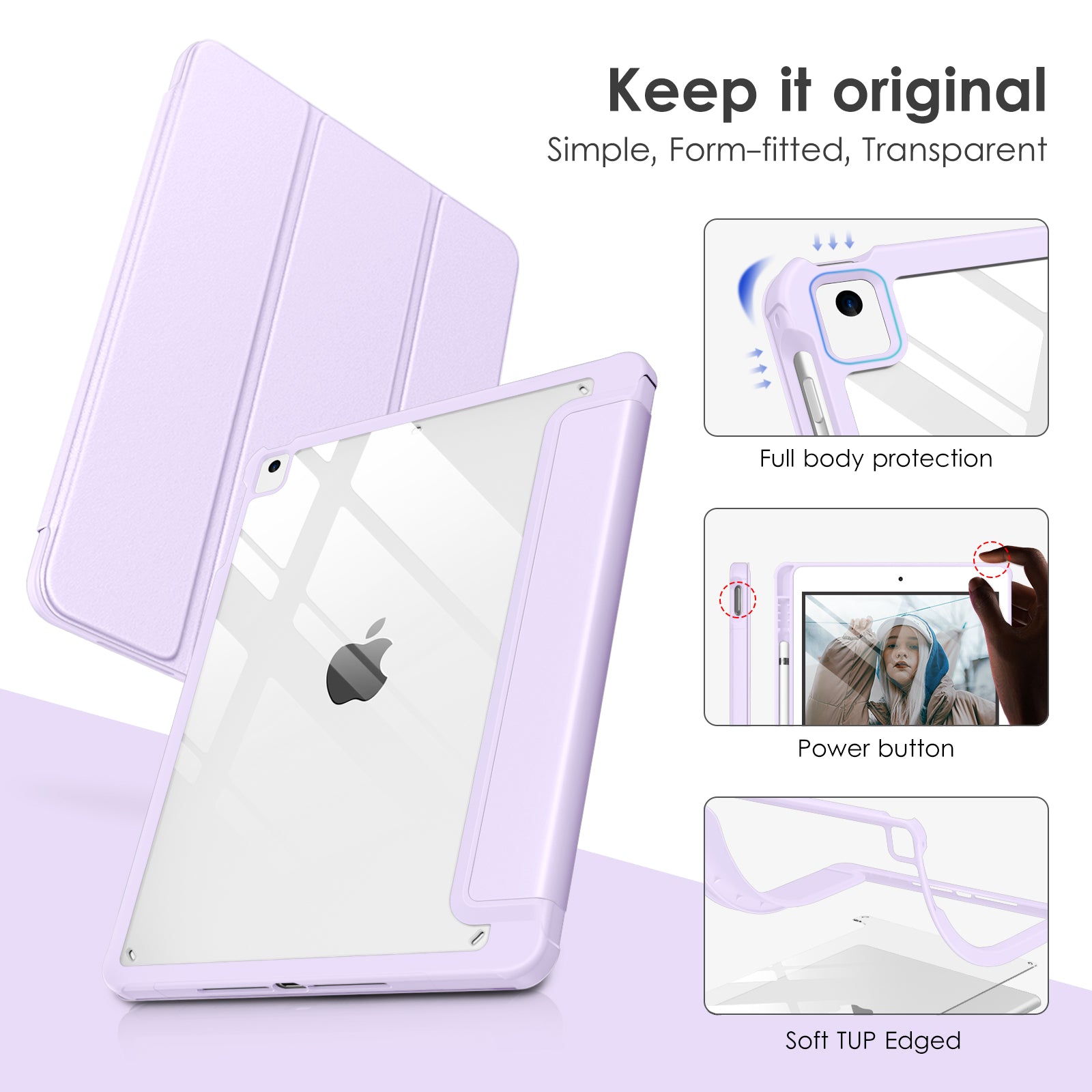 DTTOCASE for iPad 6th / 5th Generation 9.7 inch Case (2018/2017), iPad Air 2 & 1 (2014/2013) Case, Clear Back, Smart Cover [Built-in Pencil Holder, Auto Sleep/Wake] - Rose Gold