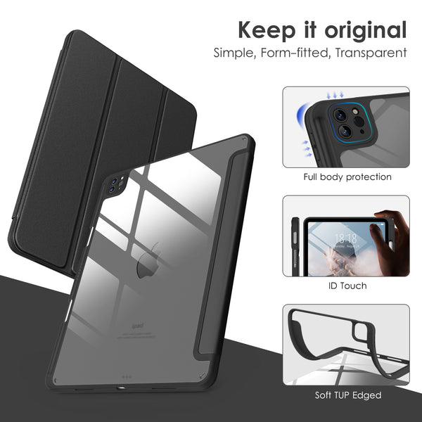 DTTOCASE for iPad Air Case 5th / 4th Generation 10.9 Inch (2022/2020),iPad Pro 11 Inch Case with Transparent Shockproof Back Cover[Built-in Pencil Holder,Auto Sleep/Wake,Camera Protection]-Blue Purple