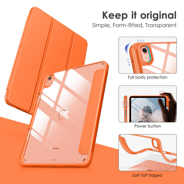 DTTOCASE iPad 10th Generation Case 2022, iPad 10.9 Inch Case with Clear Transparent Back and TPU Shockproof Frame Cover [Built-in Pencil Holder, Support Auto Sleep/Wake] -Black