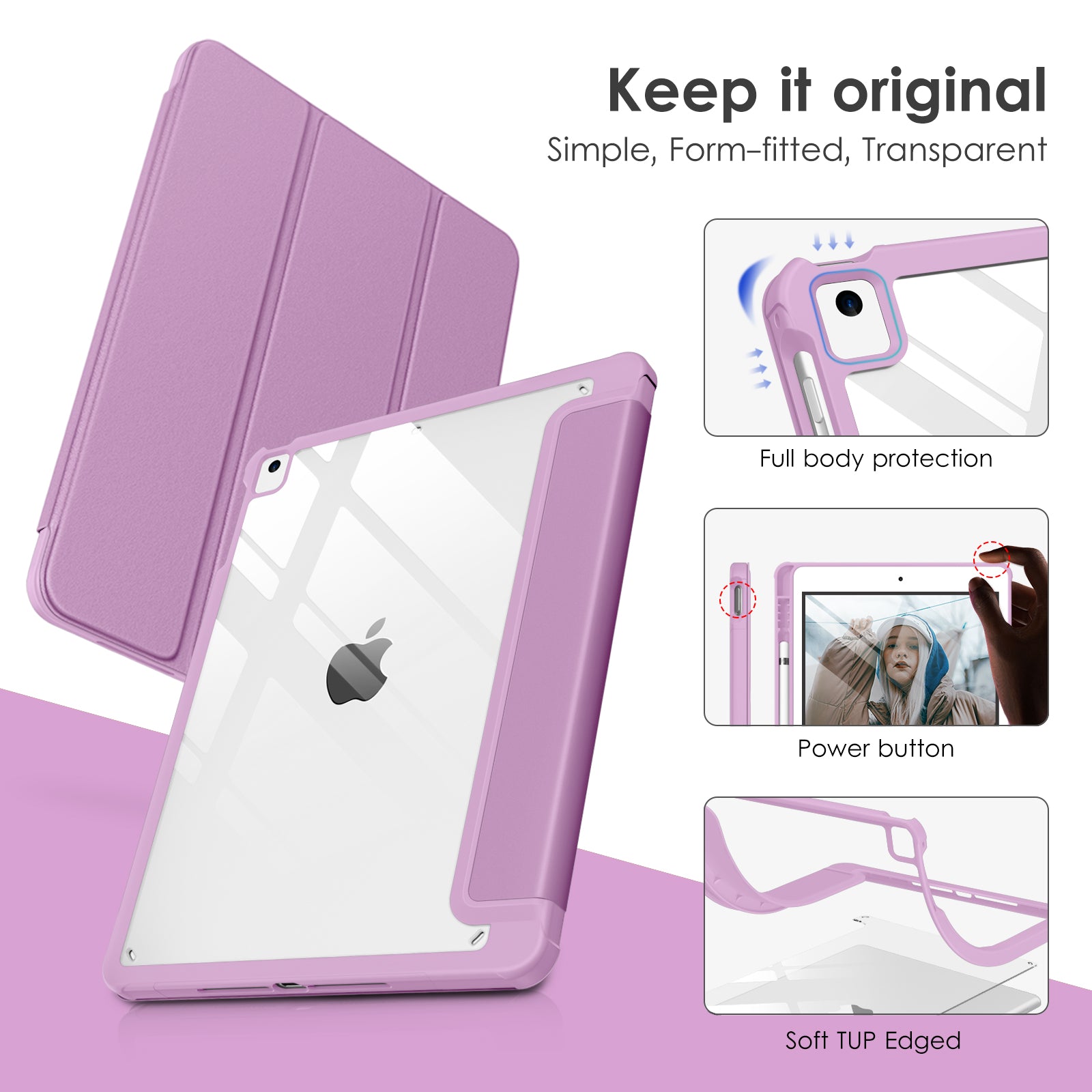 DTTOCASE for iPad 6th / 5th Generation 9.7 inch Case (2018/2017), iPad Air 2 & 1 (2014/2013) Case, Clear Back, Smart Cover [Built-in Pencil Holder, Auto Sleep/Wake] - Rose Gold