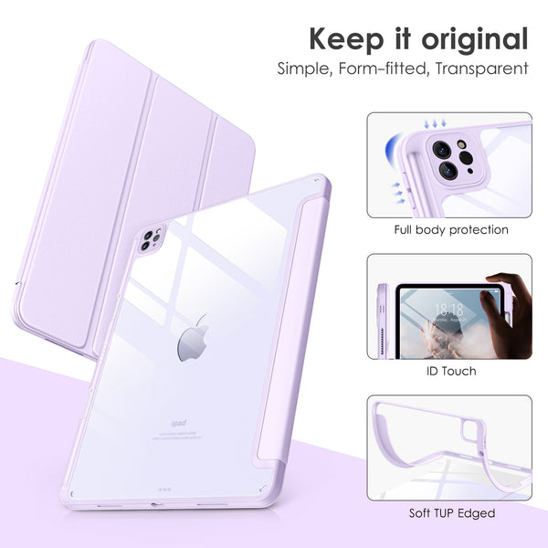 DTTOCASE iPad Pro 12.9 Case 6th / 5th / 4th / 3rd Generation 2022/2021 / 2020/2018,12.9 inch Clear Back Cover[Built-in Pencil Holder,Auto Sleep/Wake,Camera Protection] for iPad Pro-Blue Purple