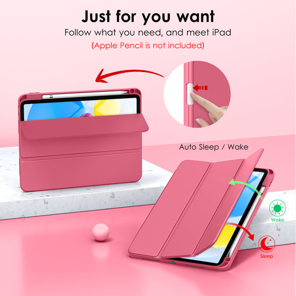 DTTO iPad 10th Generation Case 10.9 Inch 2022, Slim Tri-fold Stand Soft TPU Back with Pencil Holder for iPad 10 Case - Support Touch ID, Auto Sleep/Wake, and Honeycomb Grid Cushion, Black