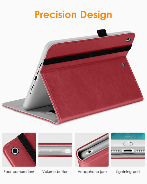 DTTO iPad Mini 1 2 3 Case, Premium Leather Folio Stand Cover Case with Multi-Angle Viewing and Auto Wake-Sleep Function, Front Pocket for Apple iPad Mini 1/Mini 2/Mini 3 - Brown