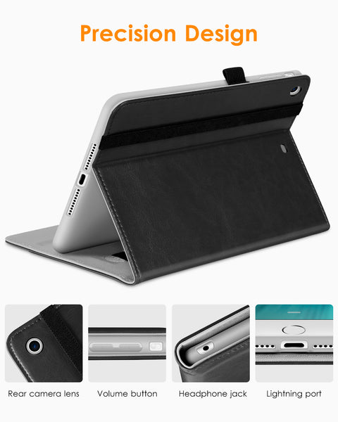 DTTO iPad Mini 1 2 3 Case, Premium Leather Folio Stand Cover Case with Multi-Angle Viewing and Auto Wake-Sleep Function, Front Pocket for Apple iPad Mini 1/Mini 2/Mini 3 - Brown