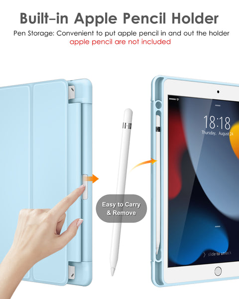 DTTO for iPad 9th/8th/7th Generation 10.2 inch 2021/2020/2019 Case, Lightweight Smart Trifold Stand with Hard PC Clear Transparent Back Shockproof Cover with Pencil Holder - Black