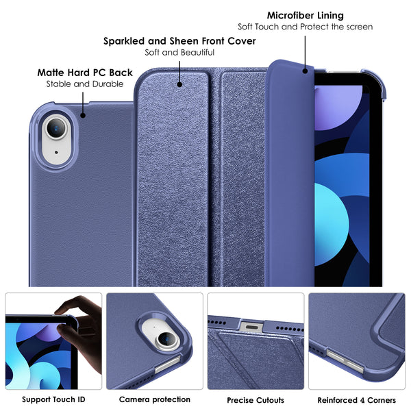 DTTO iPad Air Case 5th / 4th Generation 10.9 Inch, Hard Back, Sparkled and Sheen Front Cover for iPad Air 10.9" 5th / 4th Gen 2022 2020, Support 2nd Gen Pencil, Auto Sleep/Wake - Snow Blue