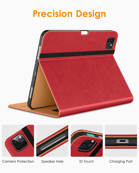 DTTO iPad Pro 12.9 6th / 5th / 4th / 3rd Generation Case 2022/2021/2020/2018, Premium Leather Folio Stand Cover with Built-in Apple Pencil Holder -Auto Wake/Sleep and Multi Viewing Angles,Brown