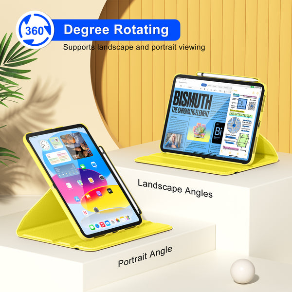 DTTOCASE Rotating Case for iPad 10th Generation 2022, 10.9 Inch iPad Smart Folio Leather Cover with Pencil Holder, 360 Degree Rotating Protective Stand，and Close Strip - Brown