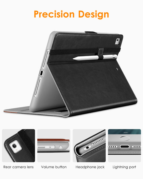 DTTO for iPad 9.7 Inch 5th/6th Generation 2018/2017 Case with Apple Pencil Holder, Premium Leather Folio Stand Cover Case for Apple iPad 9.7 inch, Also Fit iPad Pro 9.7/Air 2/Air - Black