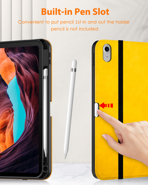 DTTO iPad 10th Generation Case 10.9 Inch 2022, Premium Leather Business Folio Stand Cover with Pencil Holder - Auto Wake/Sleep and Multiple Viewing Angles, Brown