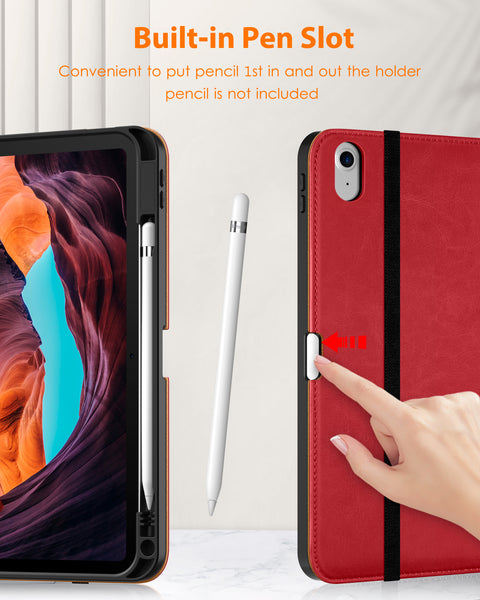 DTTO iPad 10th Generation Case 10.9 Inch 2022, Premium Leather Business Folio Stand Cover with Pencil Holder - Auto Wake/Sleep and Multiple Viewing Angles, Brown