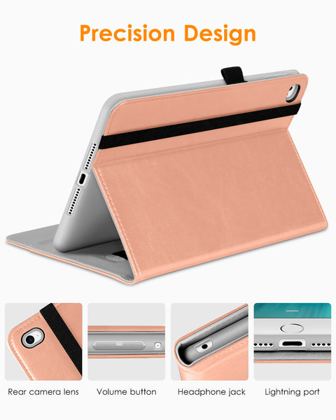 DTTO iPad Mini 4 Case, Premium Leather Folio Stand Cover Case with Multi-Angle Viewing and Auto Wake-Sleep Function, Front Pocket for Apple iPad Mini 4 - Brown