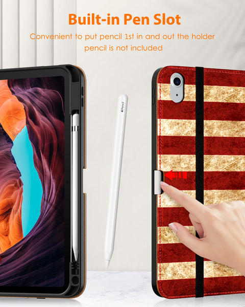 DTTO iPad 10th Generation Case 10.9 Inch 2022, Premium Leather Business Folio Stand Cover with Pencil Holder - Auto Wake/Sleep and Multiple Viewing Angles, Brown