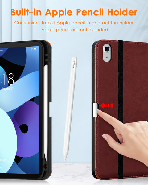 DTTO iPad Air 5th Generation Case (2022) / iPad Air 4th Generation Case (2020) 10.9 Inch, Premium Leather Business Folio Stand Cover with Pencil Holder [2nd Pencil Charging] for iPad Air 5/4, Brown
