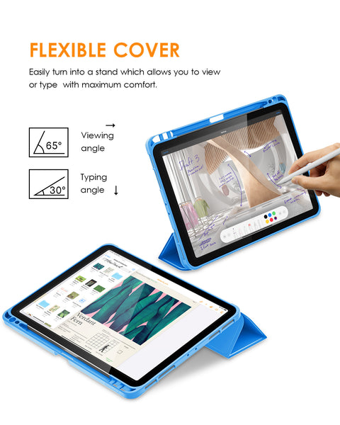 DTTO Case for iPad Pro 11 inch 4th/3rd/2nd/1st Generation 2022/2021/2020/2018, Slim Trifold Stand Soft TPU Back Cover with Built-in Pencil Holder,Also Fit iPad Air 5/4, [Auto Sleep/Wake],Navy Blue