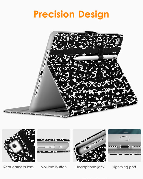 DTTO for iPad 9.7 Inch 5th/6th Generation 2018/2017 Case with Apple Pencil Holder, Premium Leather Folio Stand Cover Case for Apple iPad 9.7 inch, Also Fit iPad Pro 9.7/Air 2/Air - Black