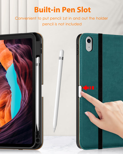 DTTO iPad 10th Generation Case 10.9 Inch 2022, Premium Leather Business Folio Stand Cover with Pencil Holder - Auto Wake/Sleep and Multiple Viewing Angles, Brown