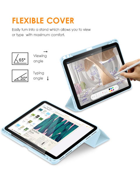 DTTO Case for iPad Pro 11 inch 4th/3rd/2nd/1st Generation 2022/2021/2020/2018, Slim Trifold Stand Soft TPU Back Cover with Built-in Pencil Holder,Also Fit iPad Air 5/4, [Auto Sleep/Wake],Navy Blue