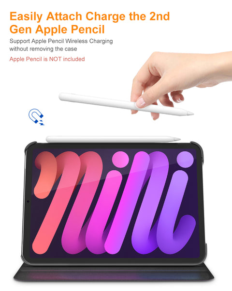 DTTO Case for iPad Mini 6 2021, [Fabric Texture Design+Auto Wake/Sleep+2nd Gen Apple Pencil Charging] Lightweight Hard PC Back Cover for iPad Mini 6th Generation 8.3 inch, Black