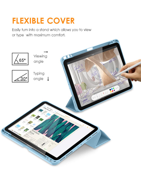 DTTO Case for iPad Pro 11 inch 4th/3rd/2nd/1st Generation 2022/2021/2020/2018, Slim Trifold Stand Soft TPU Back Cover with Built-in Pencil Holder,Also Fit iPad Air 5/4, [Auto Sleep/Wake],Navy Blue