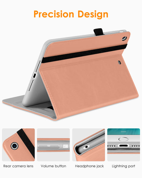 DTTO iPad Mini 1 2 3 Case, Premium Leather Folio Stand Cover Case with Multi-Angle Viewing and Auto Wake-Sleep Function, Front Pocket for Apple iPad Mini 1/Mini 2/Mini 3 - Brown