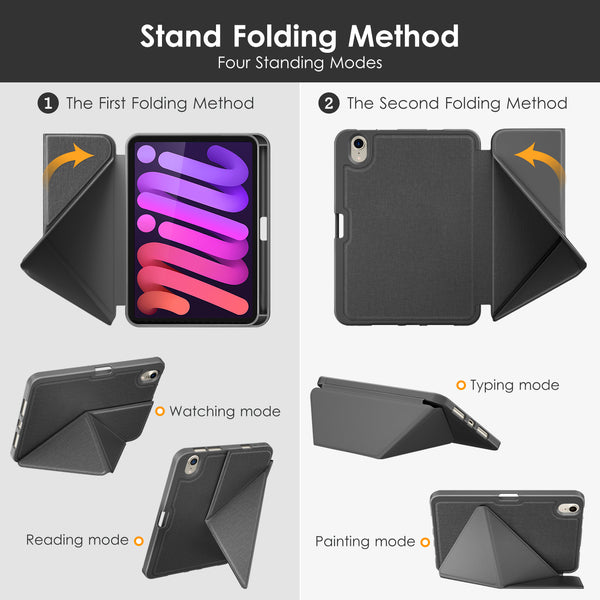 DTTO Case for iPad Mini 6th Gen 8.3 Inch 2021 with Pencil Holder, Multi - Angle Magnetic Standing Cover with TPU Back Shell [Auto Wake/Sleep], Black