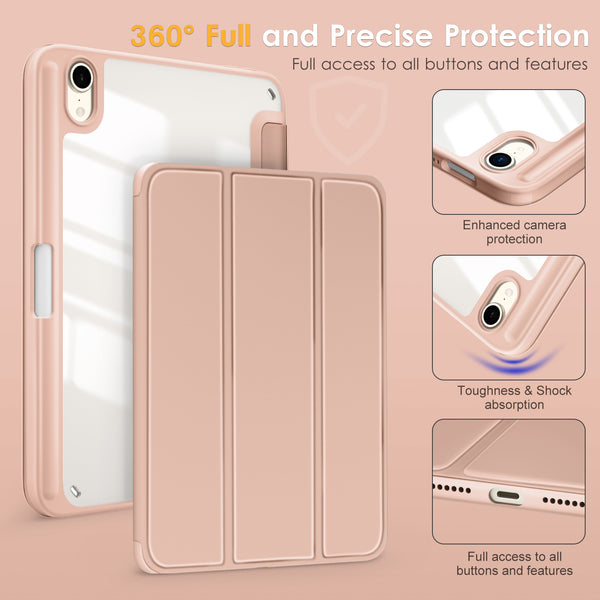 DTTO for iPad Mini 6 Case 2021 with Pencil Holder, Slim Smart Smooth Trifold Stand Front Cover [Auto Sleep/Wake] with Hard PC Clear Back Cover for Apple iPad Mini 6th Generation 8.3 Inch, Marble Green