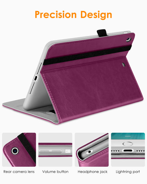 DTTO iPad Mini 1 2 3 Case, Premium Leather Folio Stand Cover Case with Multi-Angle Viewing and Auto Wake-Sleep Function, Front Pocket for Apple iPad Mini 1/Mini 2/Mini 3 - Brown