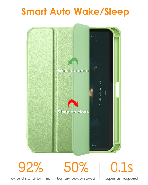 DTTO for iPad Mini 6 Case 2021 with Pencil Holder, Slim Smart Smooth Trifold Stand Front Cover [Auto Sleep/Wake] with Hard PC Clear Back Cover for Apple iPad Mini 6th Generation 8.3 Inch, Marble Green