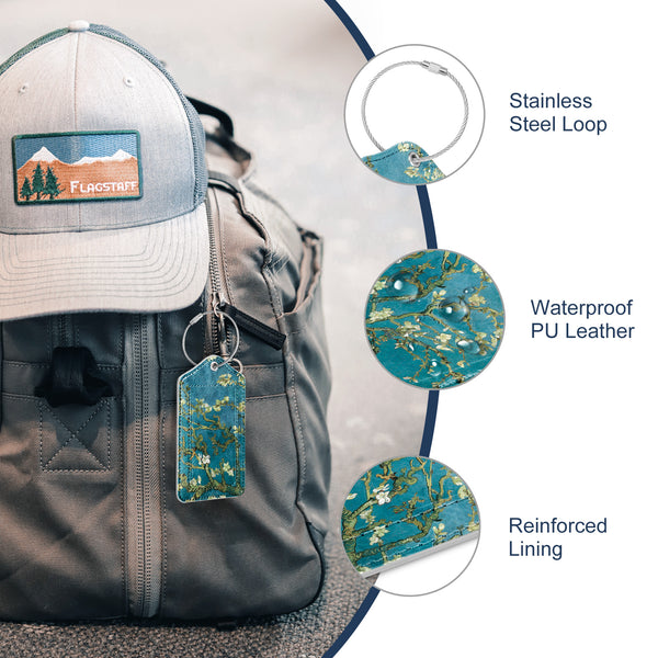 2 Pcs Luggage Tags for Suitcases, DTTO PU Leather Travel Name ID Labels with Privacy Flap, Stainless Steel Loop for Women/Men/Kids/Girls, Marble Pink