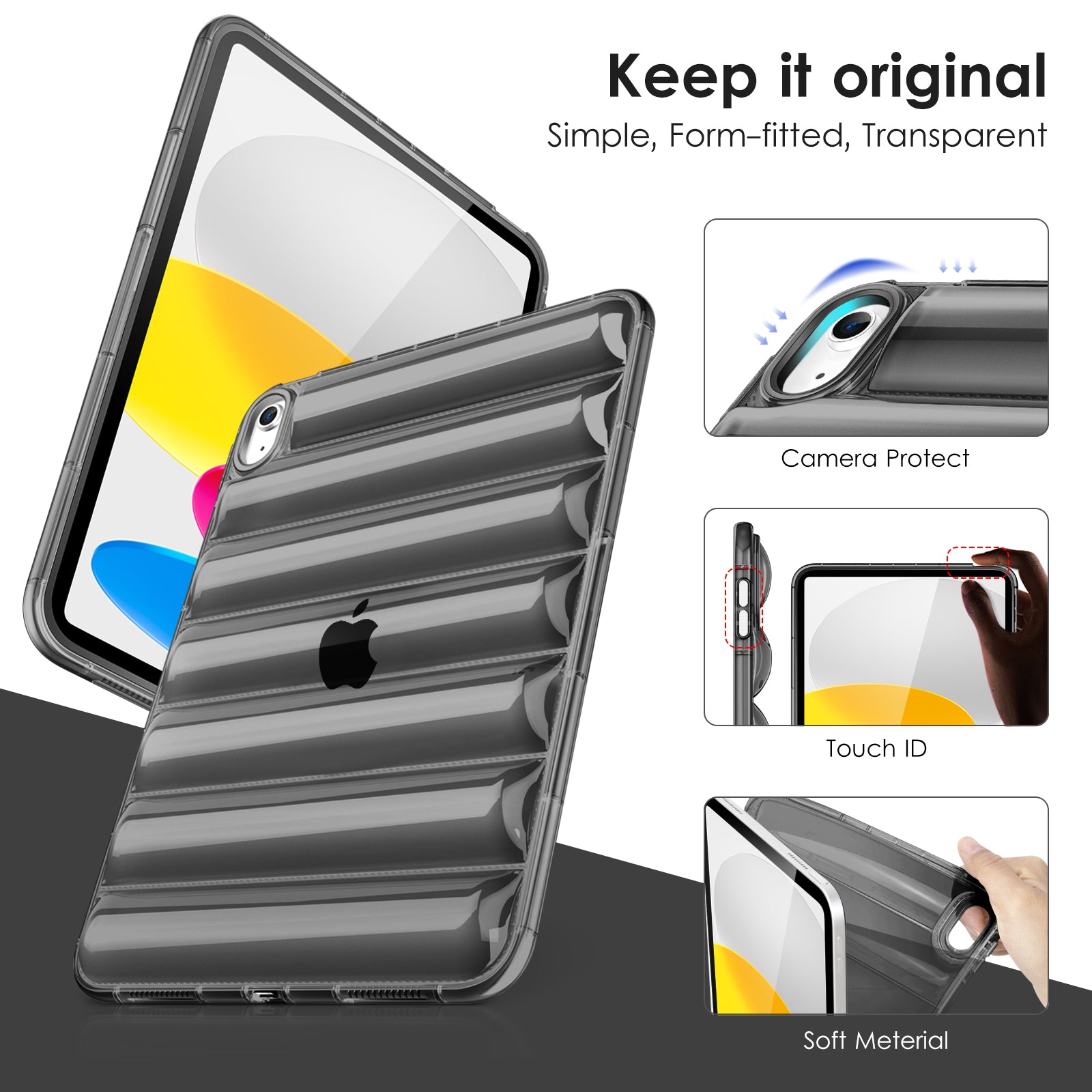 DTTOCASE for iPad 10th Generation Case 2022, Air Cushion Clear iPad 10.9 Inch Soft Case, Transparent [Yellowing Resistant,Anti-Fingerprint,Anti-Scratch], Lightweight, Slim - Clear