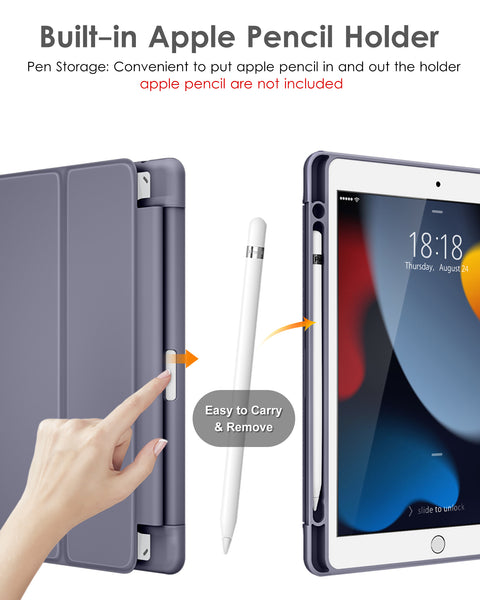 DTTO for iPad 9th/8th/7th Generation 10.2 inch 2021/2020/2019 Case, Lightweight Smart Trifold Stand with Hard PC Clear Transparent Back Shockproof Cover with Pencil Holder - Black