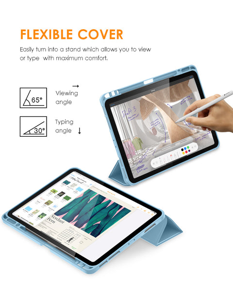 DTTO iPad Pro 12.9 case 2021 [Full Body Protection+Apple 2nd Pencil Charging+ Auto Sleep/Wake] Soft TPU Smart Back Cover Case, Ice Blue