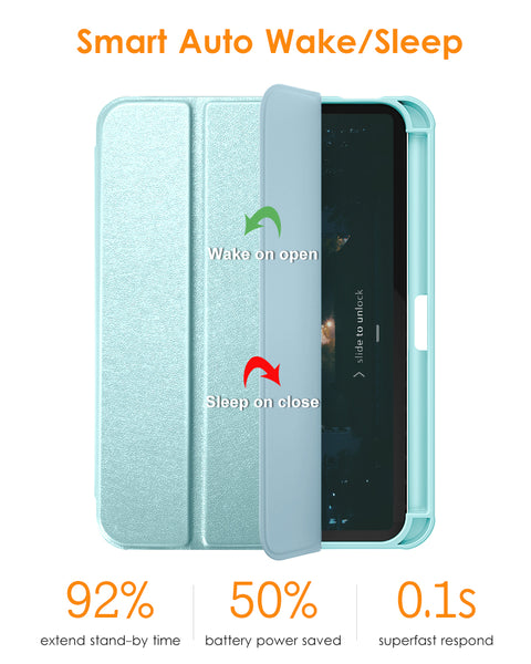 DTTO for iPad Mini 6 Case 2021 with Pencil Holder, Slim Smart Smooth Trifold Stand Front Cover [Auto Sleep/Wake] with Hard PC Clear Back Cover for Apple iPad Mini 6th Generation 8.3 Inch, Marble Green