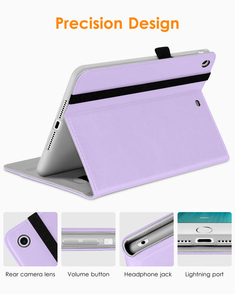 DTTO iPad Mini 1 2 3 Case, Premium Leather Folio Stand Cover Case with Multi-Angle Viewing and Auto Wake-Sleep Function, Front Pocket for Apple iPad Mini 1/Mini 2/Mini 3 - Brown