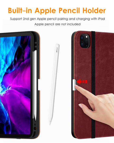DTTO iPad Pro 12.9 6th / 5th / 4th / 3rd Generation Case 2022/2021/2020/2018, Premium Leather Folio Stand Cover with Built-in Apple Pencil Holder -Auto Wake/Sleep and Multi Viewing Angles,Brown
