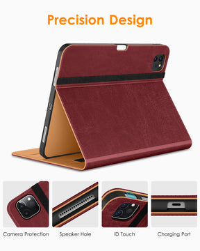 DTTO iPad Pro 12.9 6th / 5th / 4th / 3rd Generation Case 2022/2021/2020/2018, Premium Leather Folio Stand Cover with Built-in Apple Pencil Holder -Auto Wake/Sleep and Multi Viewing Angles,Brown