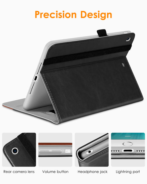 DTTO iPad Mini 1 2 3 Case, Premium Leather Folio Stand Cover Case with Multi-Angle Viewing and Auto Wake-Sleep Function, Front Pocket for Apple iPad Mini 1/Mini 2/Mini 3 - Brown