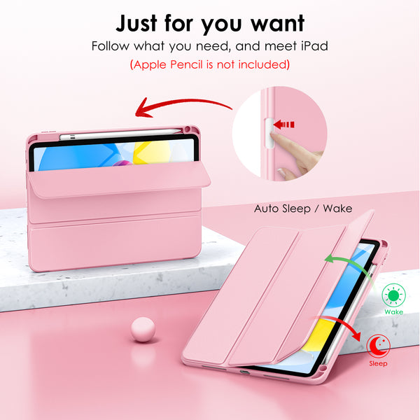 DTTO iPad 10th Generation Case 10.9 Inch 2022, Slim Tri-fold Stand Soft TPU Back with Pencil Holder for iPad 10 Case - Support Touch ID, Auto Sleep/Wake, and Honeycomb Grid Cushion, Black