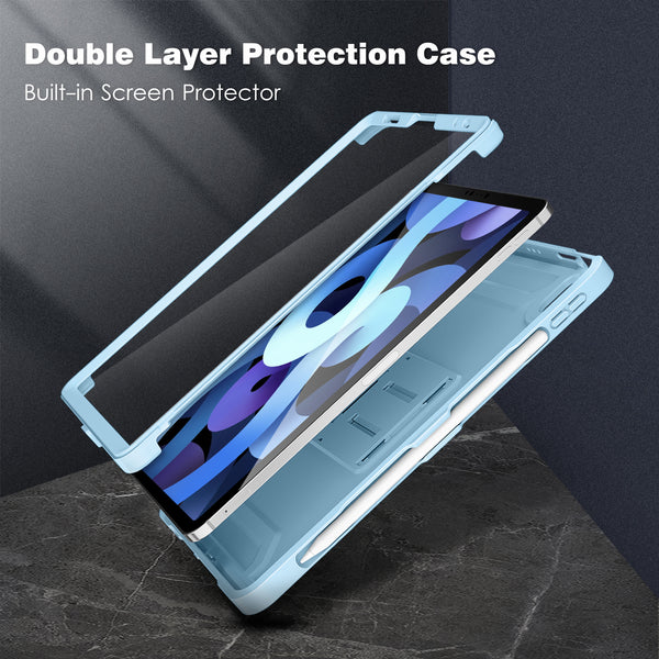 DTTO Case for iPad Air 5th / 4th Generation Case 10.9 Inch 2022/2020 with Pencil Holder, [Screen Protector] Shockproof Full Body Protective Cover, Also Fit iPad Pro 11 2021/2020/2018 - Black